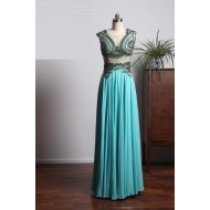 Scoop Cap Sleeve A-Line Floor Length Beading Long Evening Dress